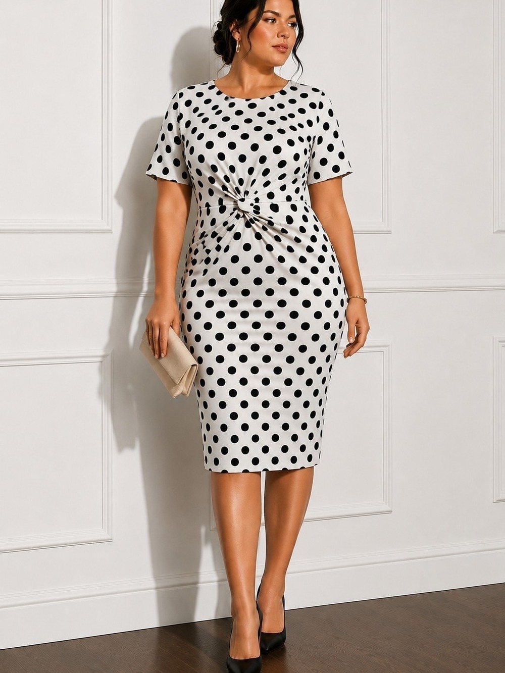Fashion Nova Polka Dot Pencil Dress  Retro Pin Up Parisian Coquette Old Money 1X